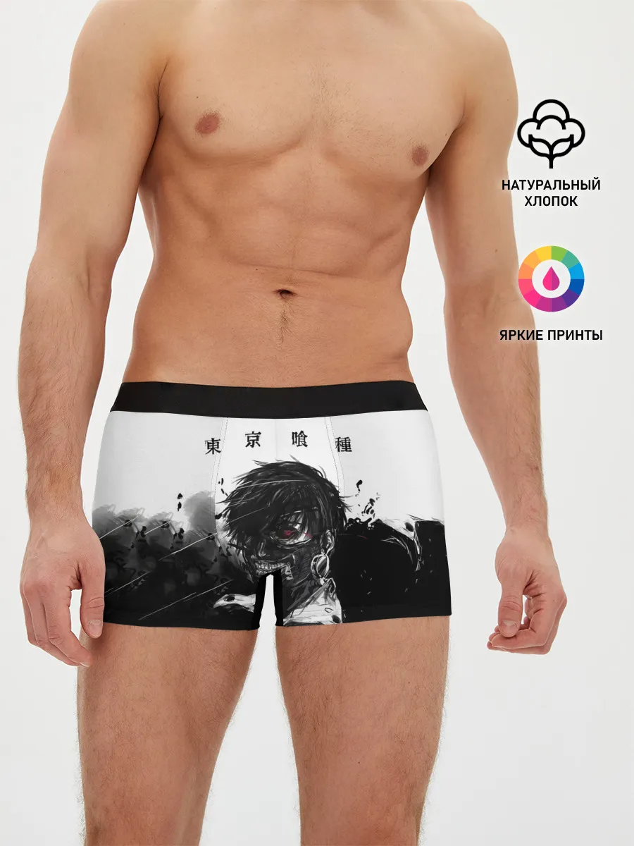 Мужские трусы боксеры / Канеки Кен черно-белый