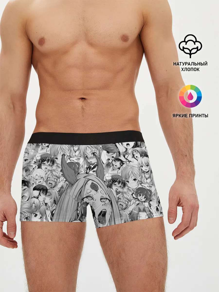 Мужские трусы боксеры / KAGUYA AHEGAO чернобелое / КАГУЯ АХЕГАО