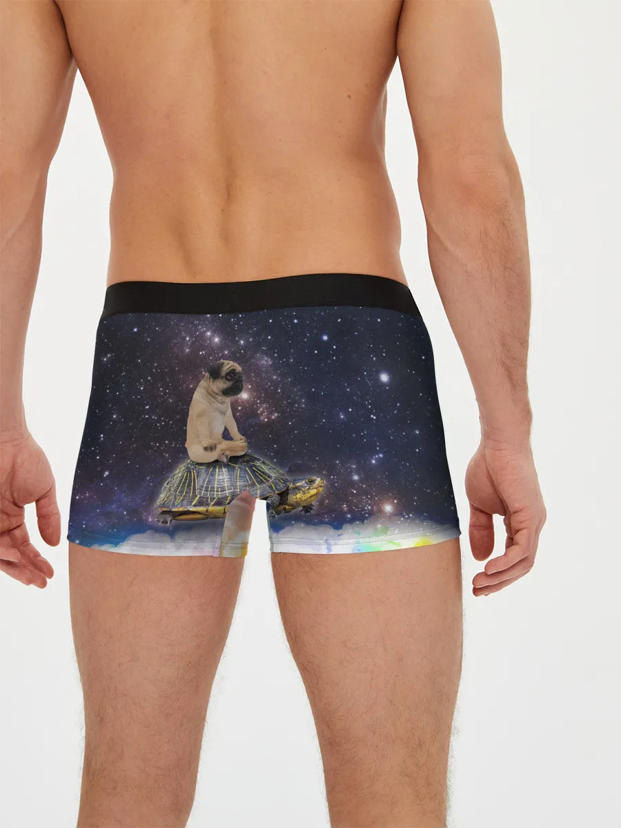 Мужские трусы боксеры / Мопс на черепахе в космосе