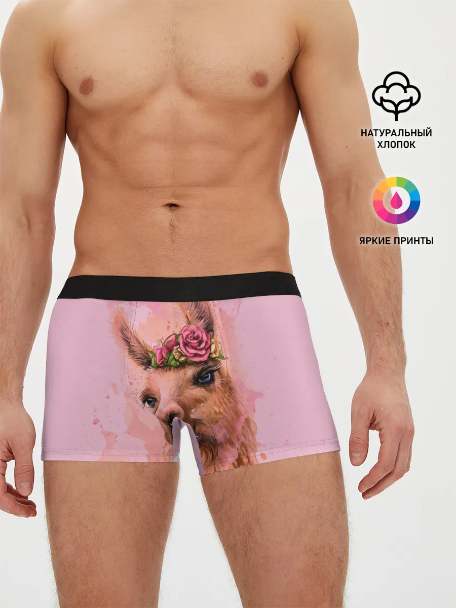 Мужские трусы боксеры / лама с цветами