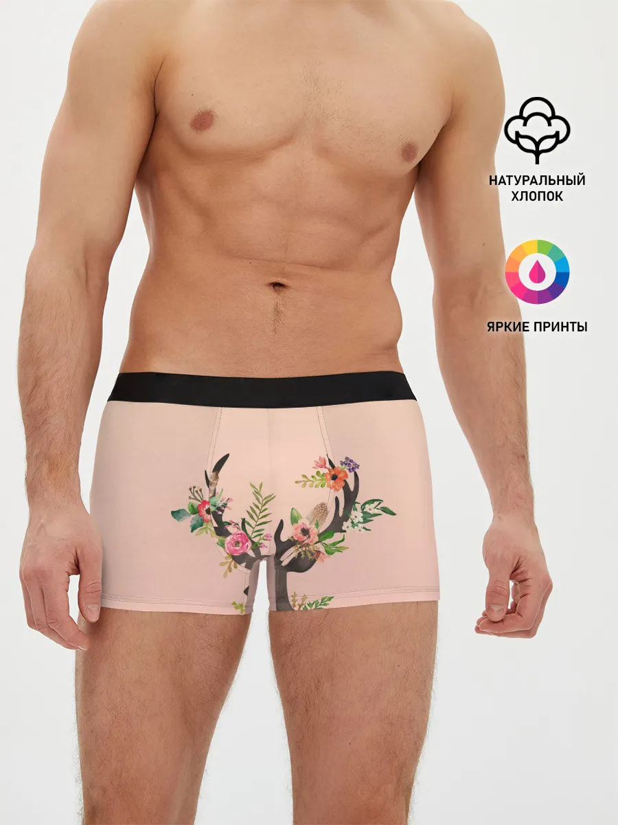 Мужские трусы боксеры / олень рога цветы