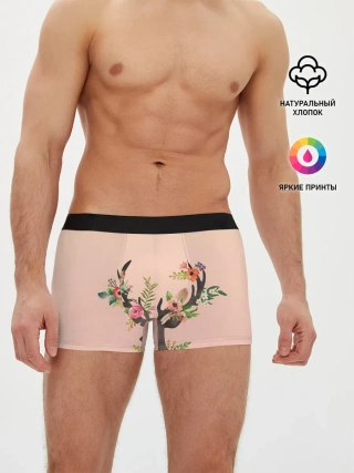 Мужские трусы боксеры / олень рога цветы