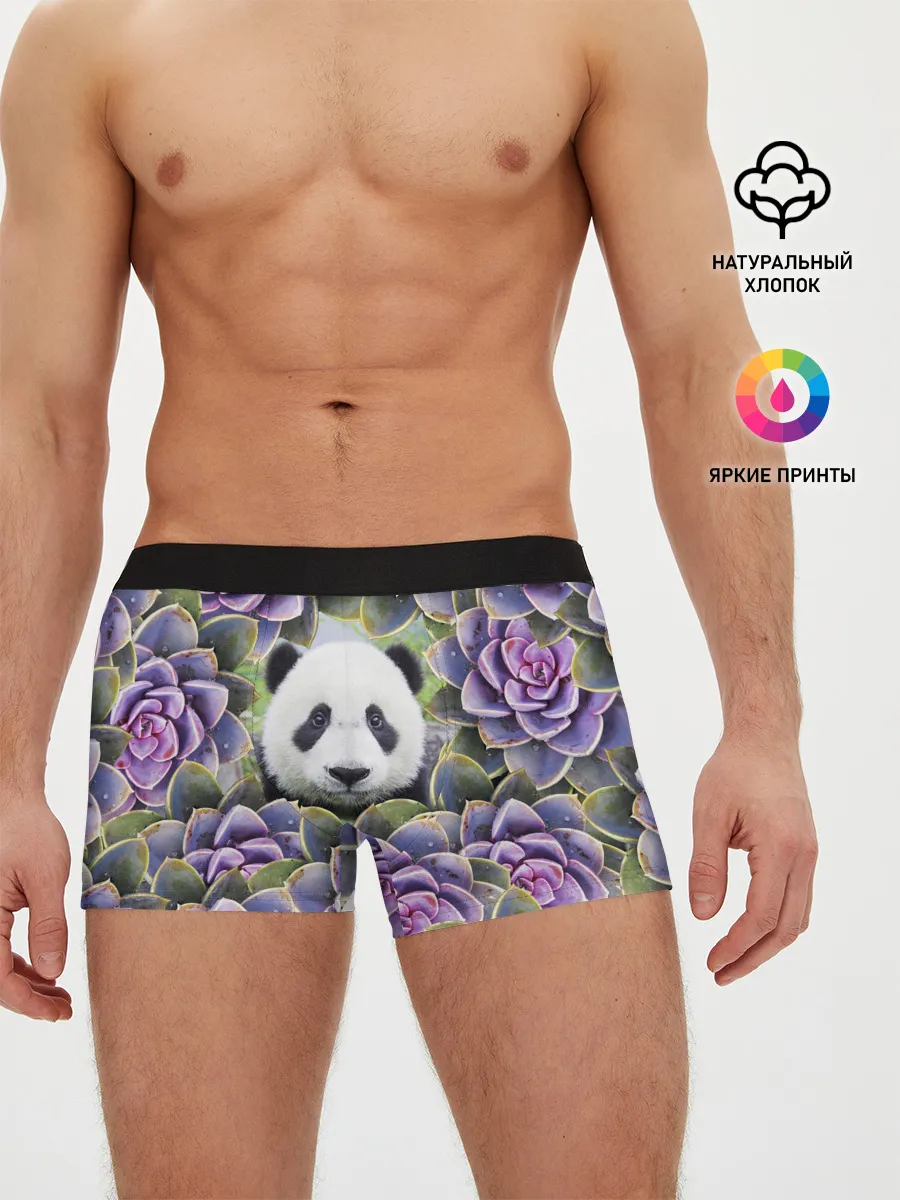 Мужские трусы боксеры / Панда среди цветов
