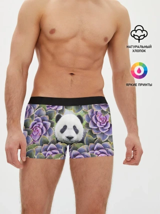 Мужские трусы боксеры / Панда среди цветов