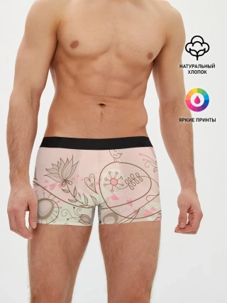 Мужские трусы боксеры / Летний узор цветы птичка