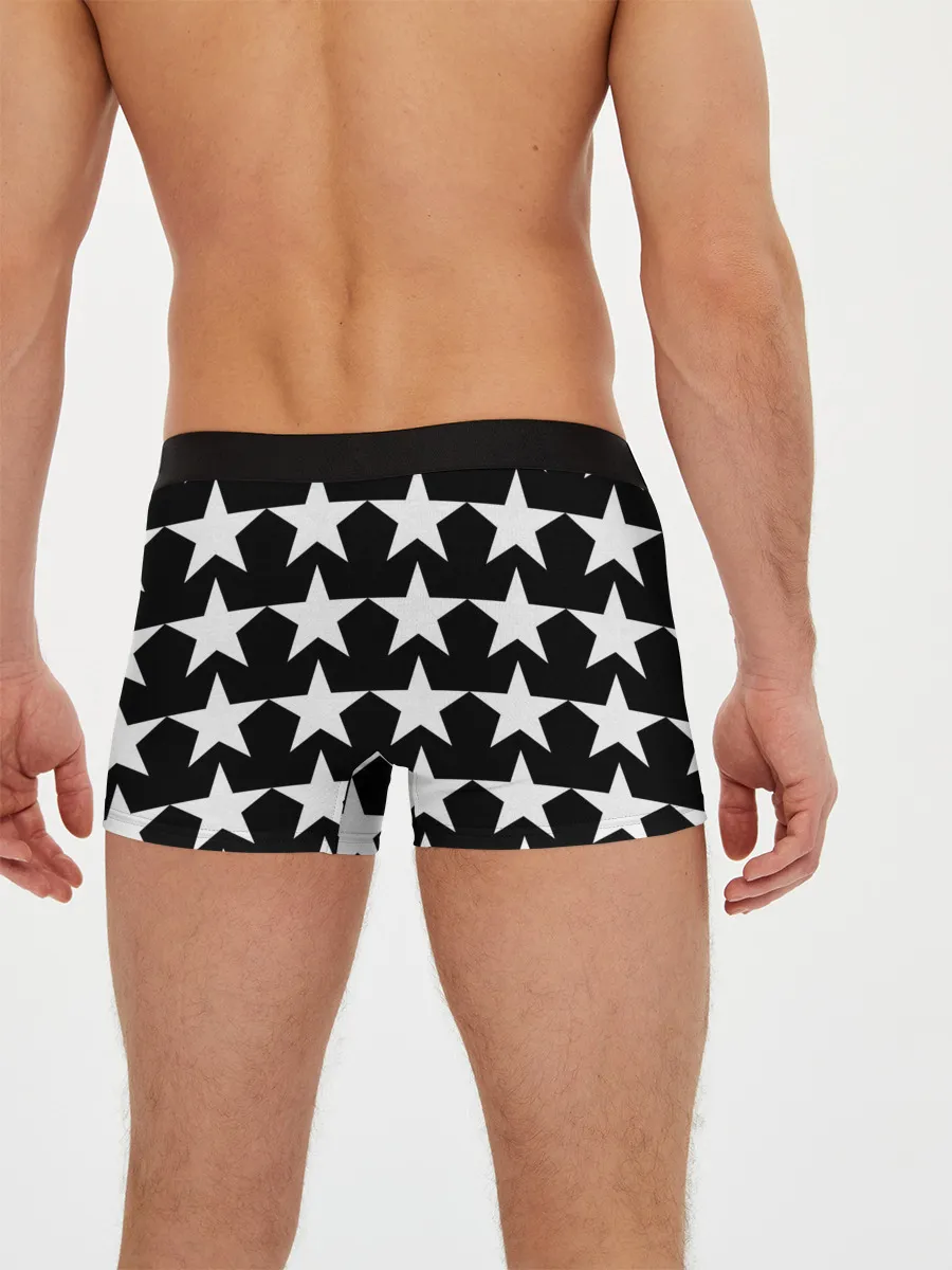 Мужские трусы боксеры / Белые звёзды на чёрном фоне