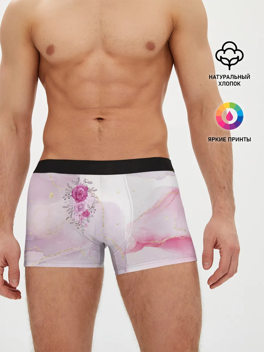 Мужские трусы боксеры / Цветы роспись акварелью