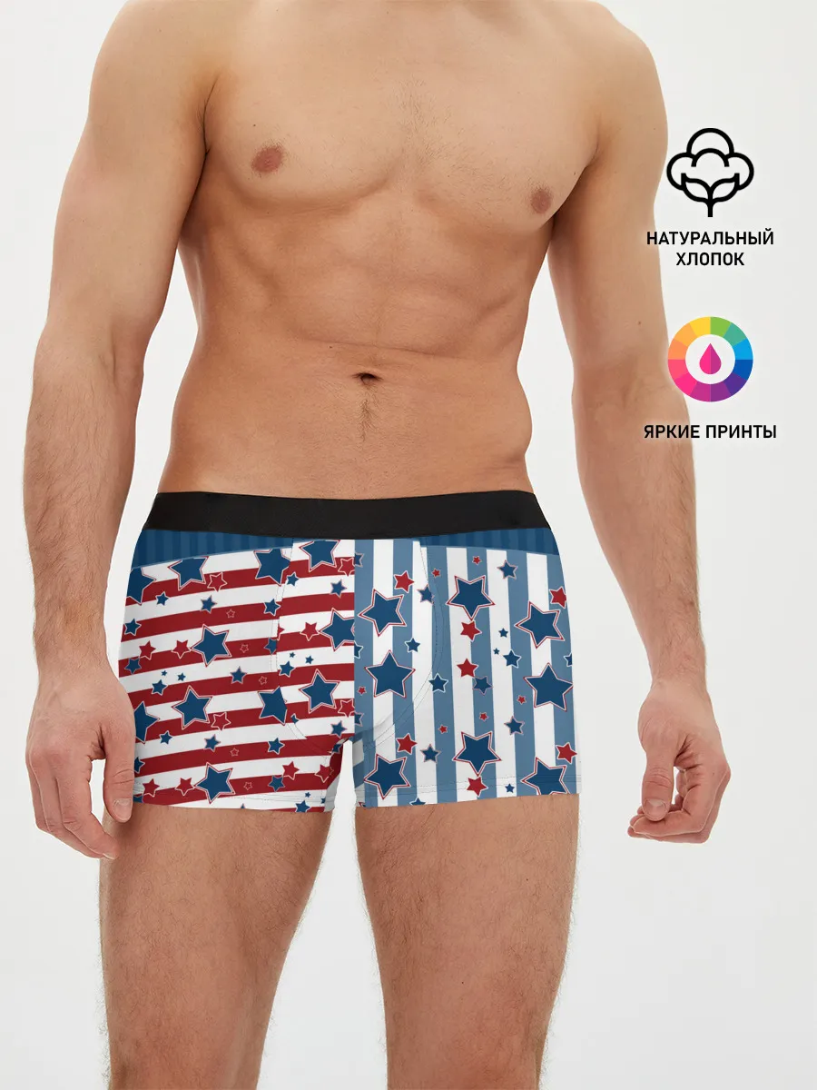 Мужские трусы боксеры / Голубые звезды на полосатом
