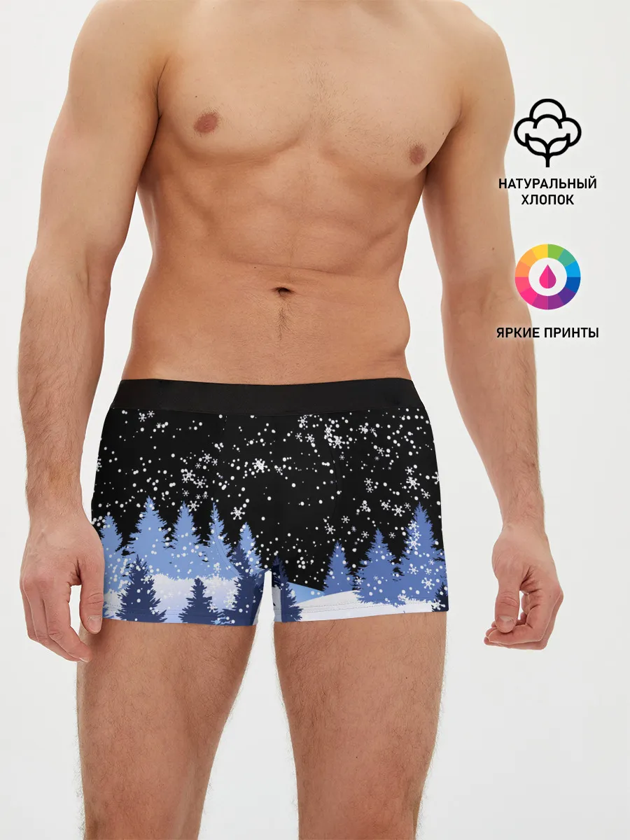 Мужские трусы боксеры / Снежная ночь в зимнем лесу