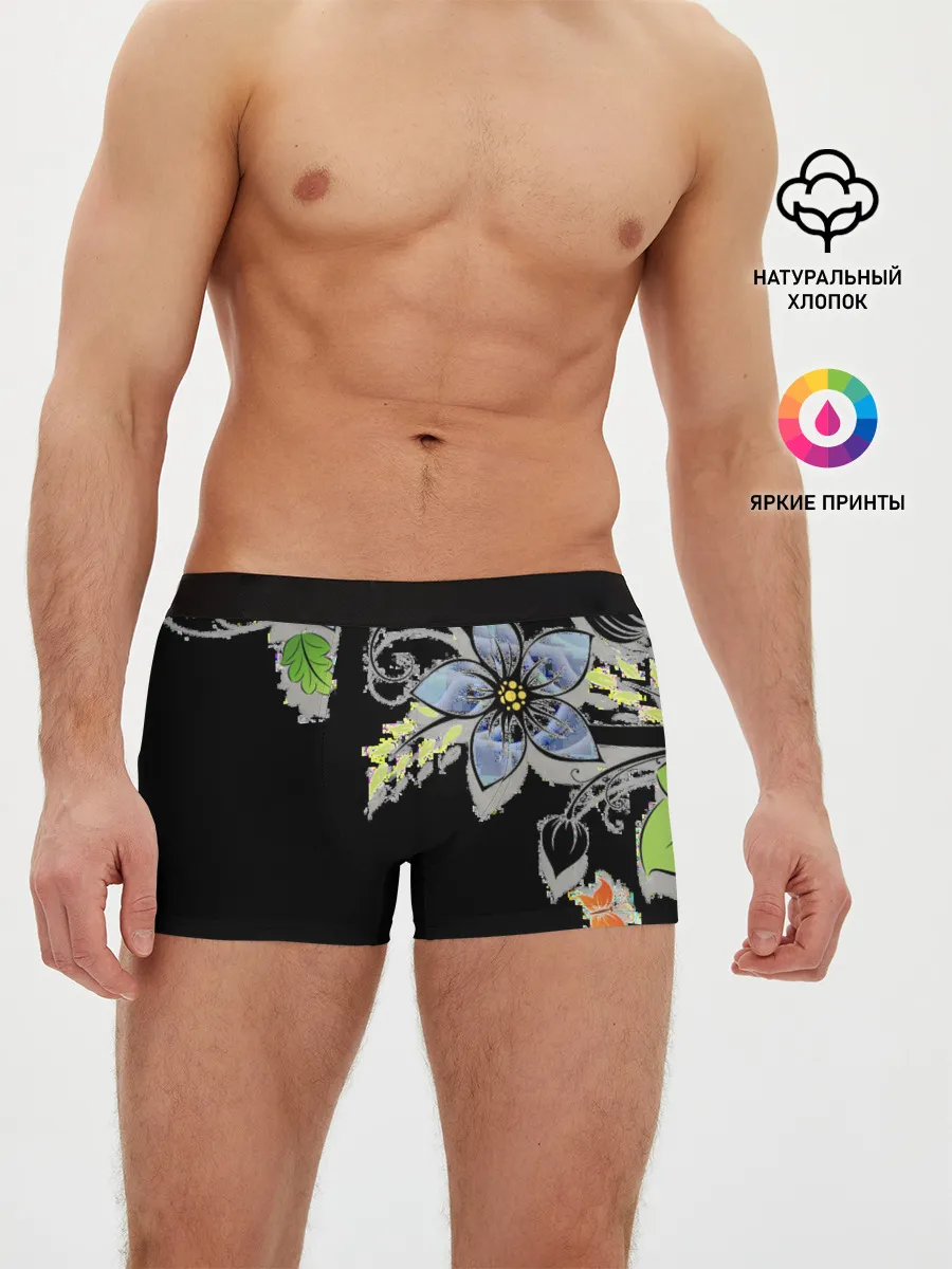 Мужские трусы боксеры / Цветочная композиция с бабочками