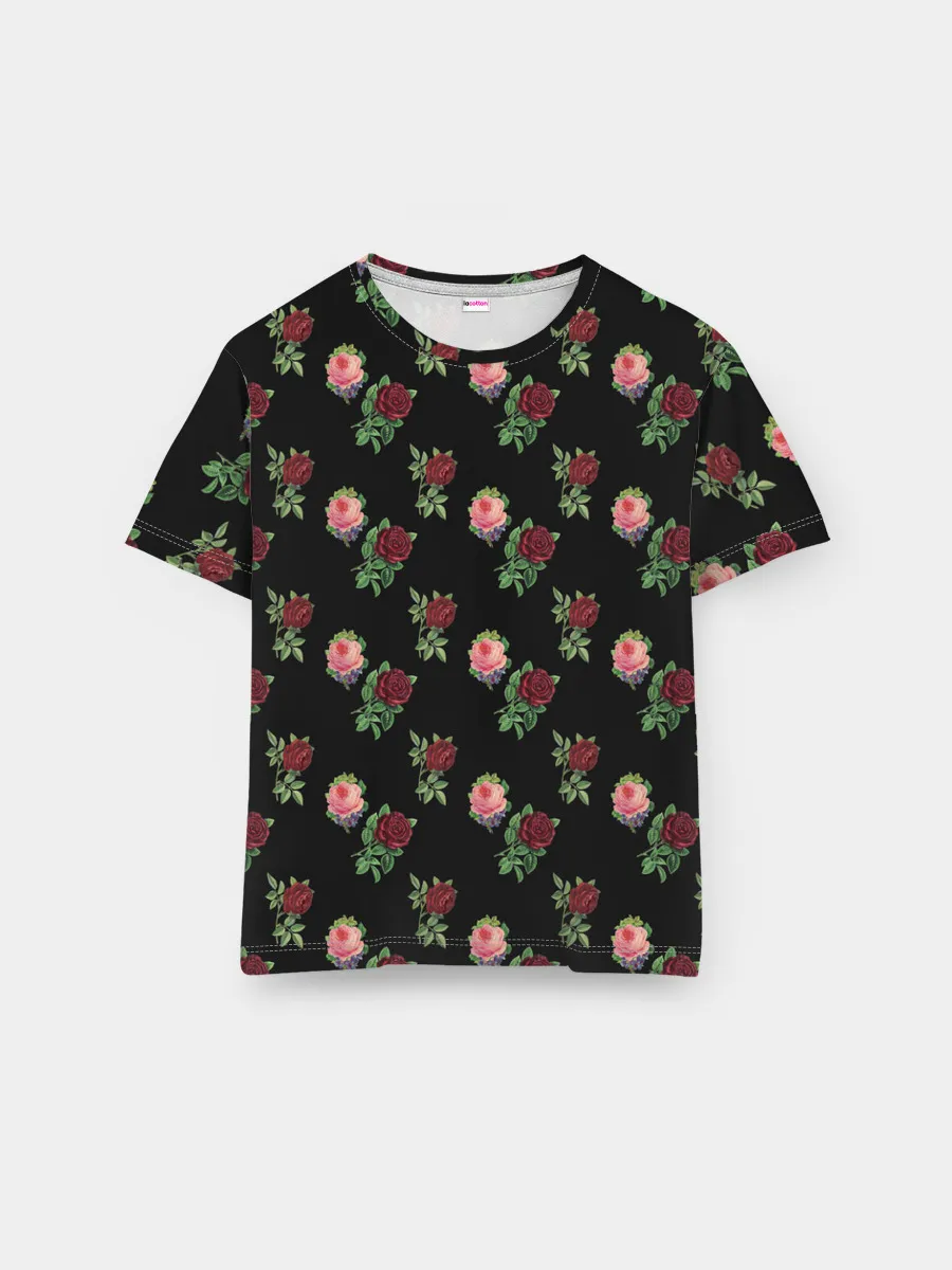 Мужская базовая футболка / принт розы черный фон