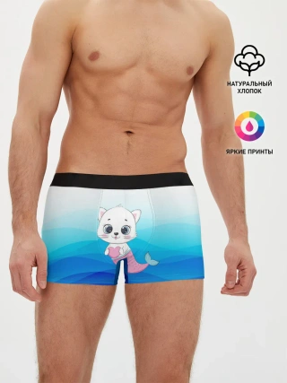 Мужские трусы боксеры / Котик русалочка | Русалка с сердечком