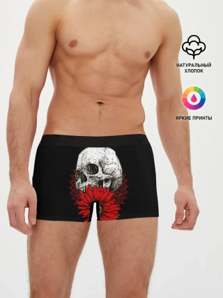 Мужские трусы боксеры / Череп и Красный Цветок | Skull
