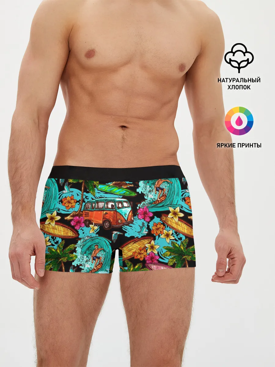Мужские трусы боксеры / Пальмы, волны, серфинг
