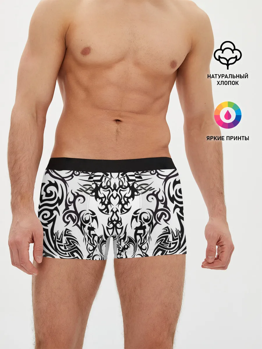 Мужские трусы боксеры / ТАТУ ЧЕРНО БЕЛОЕ УЗОР