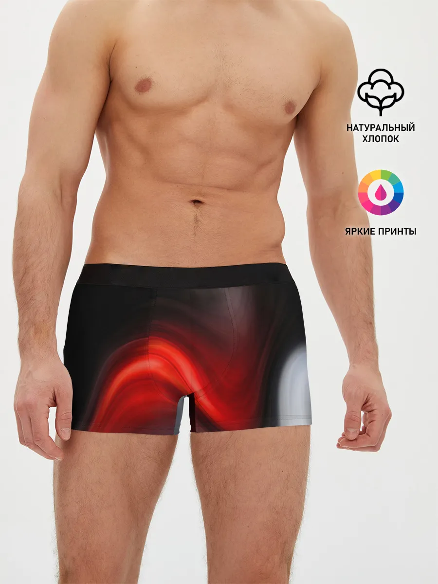 Мужские трусы боксеры / BLACK RED WAVES | АБСТРАКЦИЯ