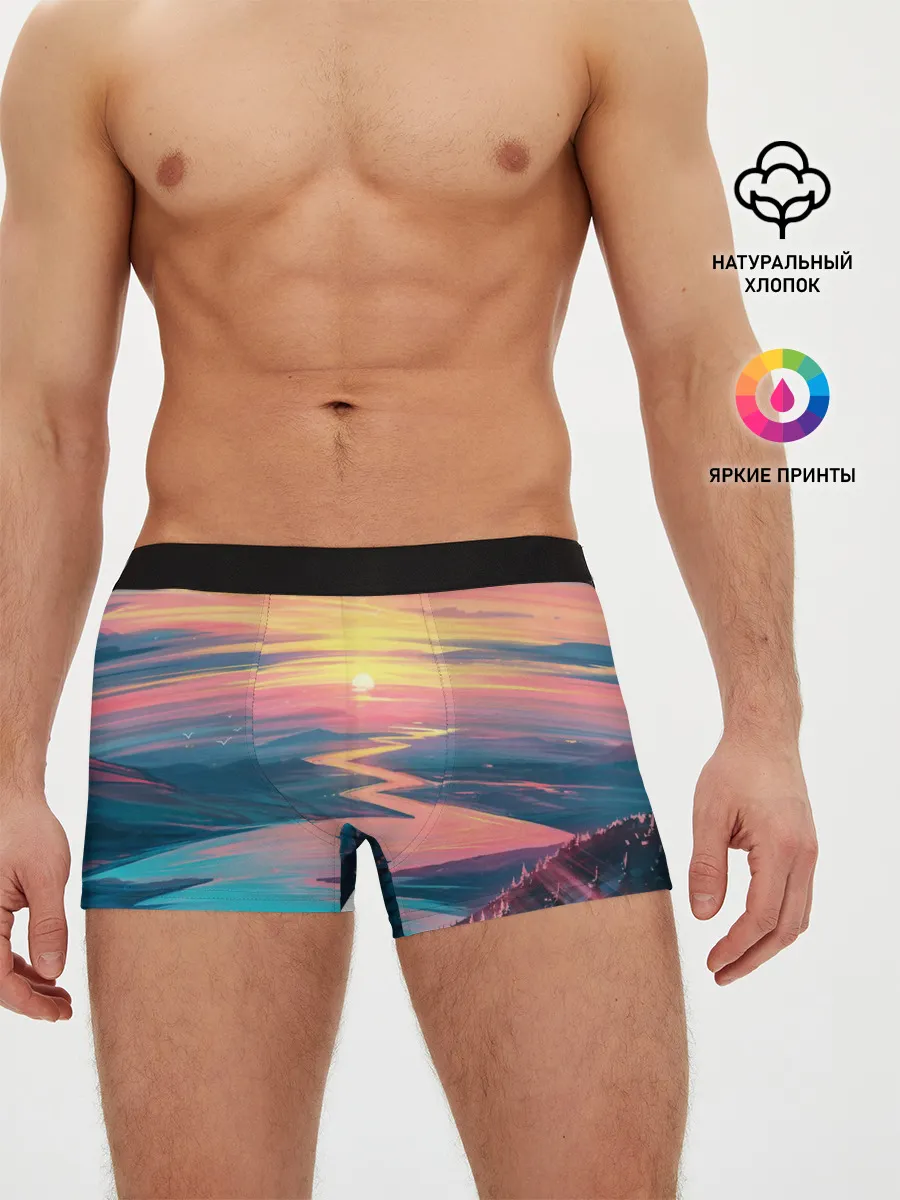 Мужские трусы боксеры / Извилистая река закат природа