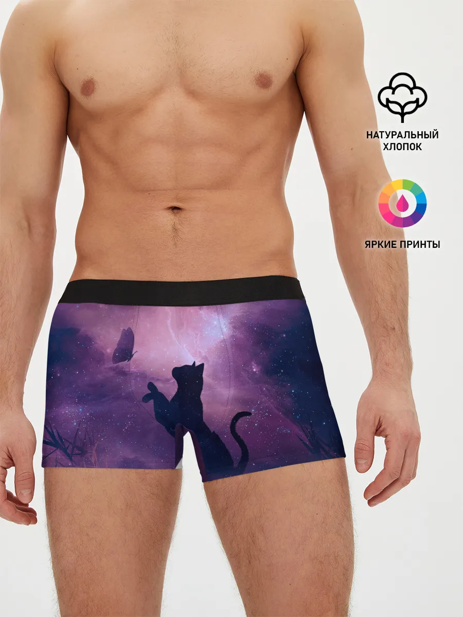 Мужские трусы боксеры / Кошка играет с бабочкой