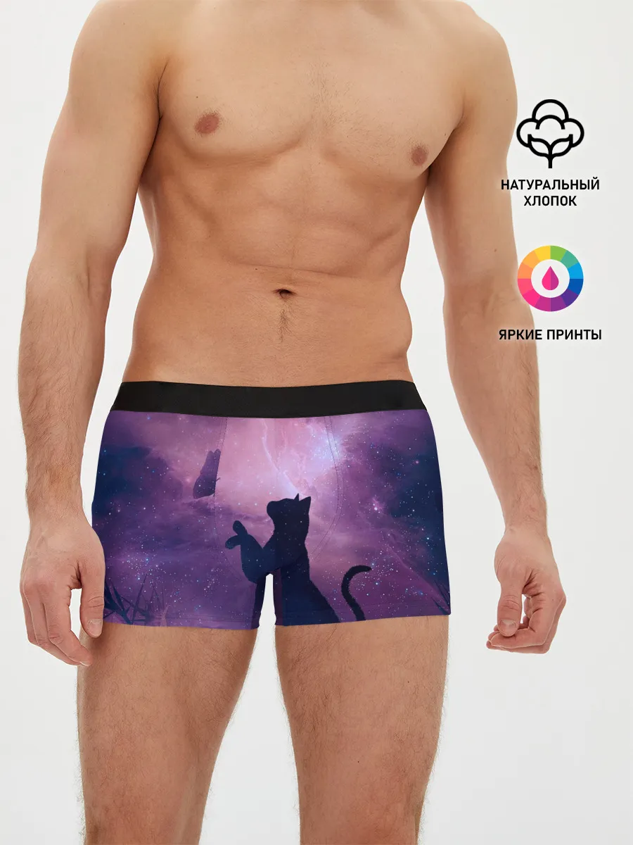 Мужские трусы боксеры / Кошка играет с бабочкой