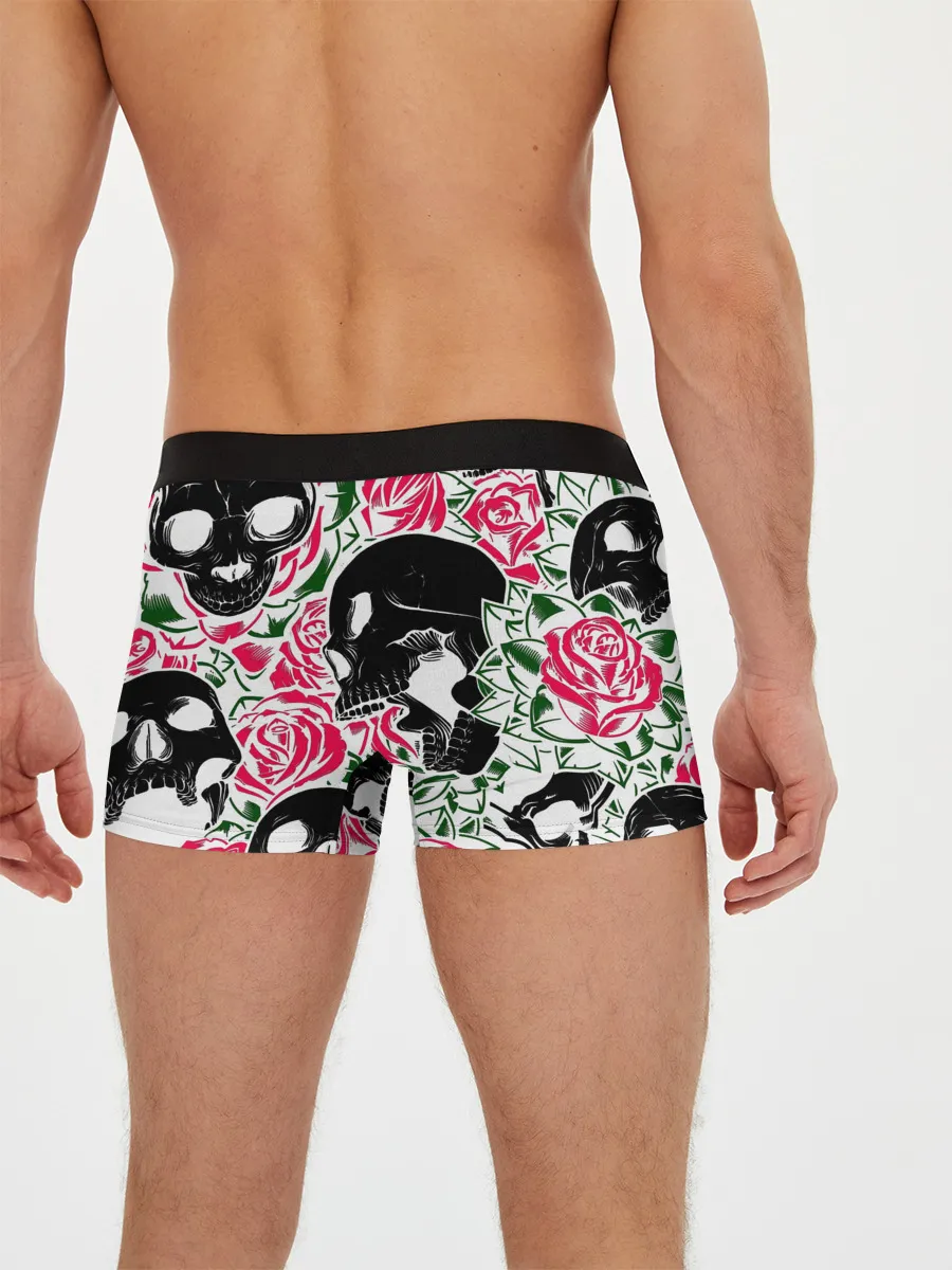 Мужские трусы боксеры / Череп, розы, цветы, зубы