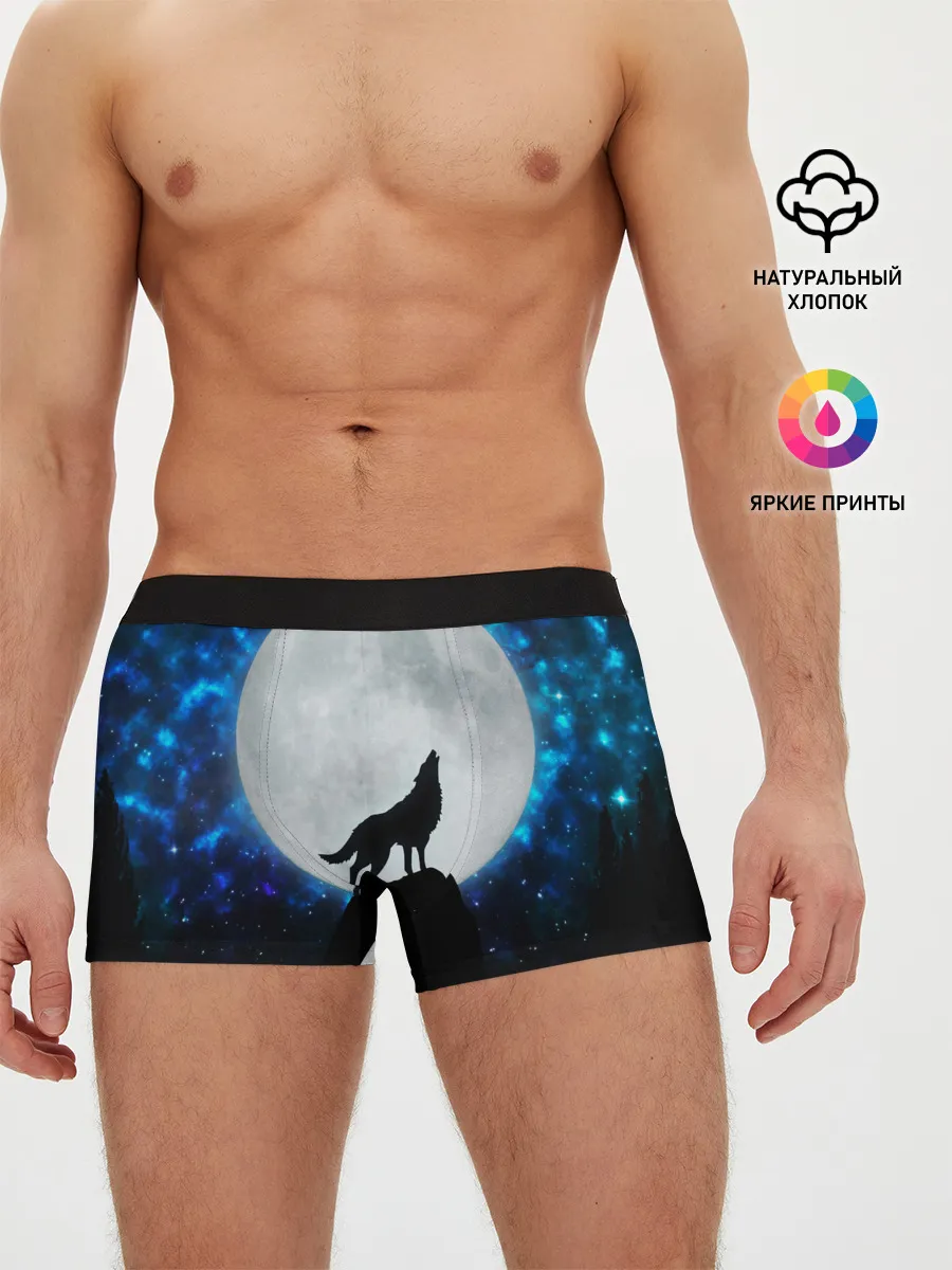 Мужские трусы боксеры / Волк воющий на луну