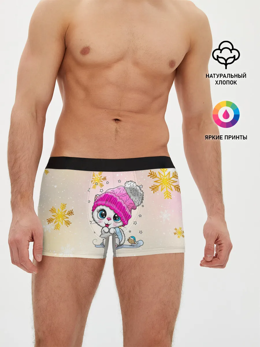 Мужские трусы боксеры / Новогодний кот