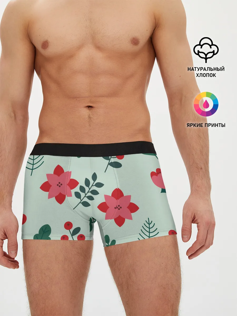 Мужские трусы боксеры / цветы, ягоды, листья