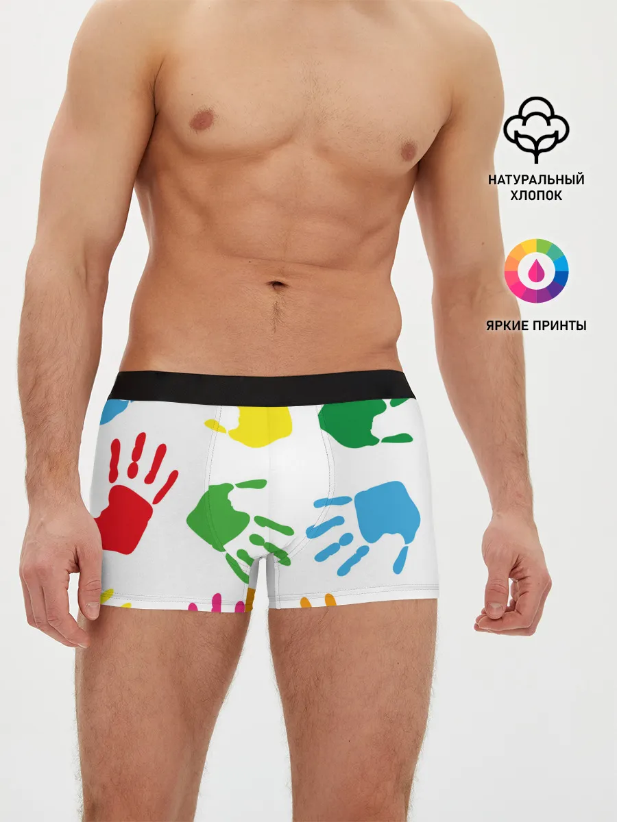 Мужские трусы боксеры / Цветные ладошки - Детский узор