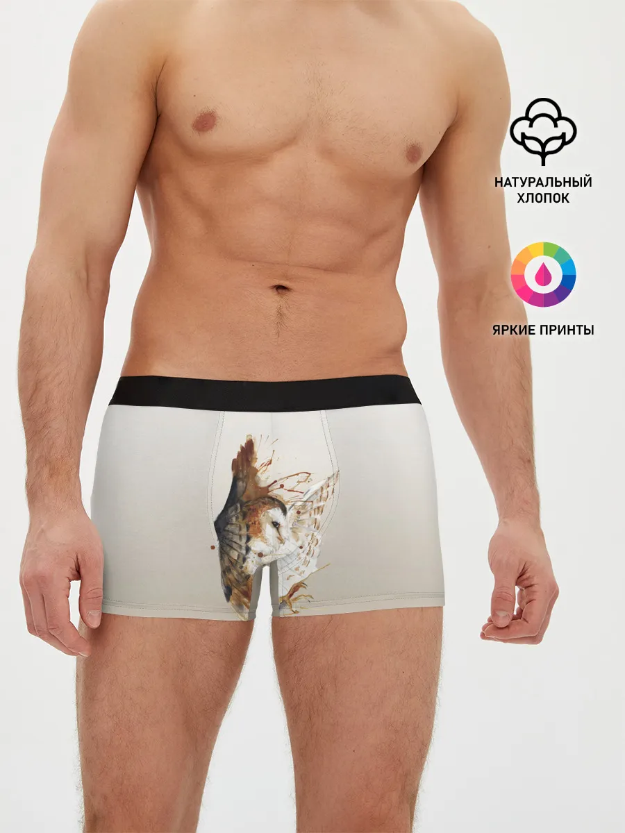 Мужские трусы боксеры / летящая сова рисунок