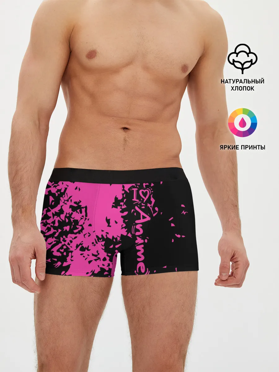 Мужские трусы боксеры / Love anime розовые кляксы на черном