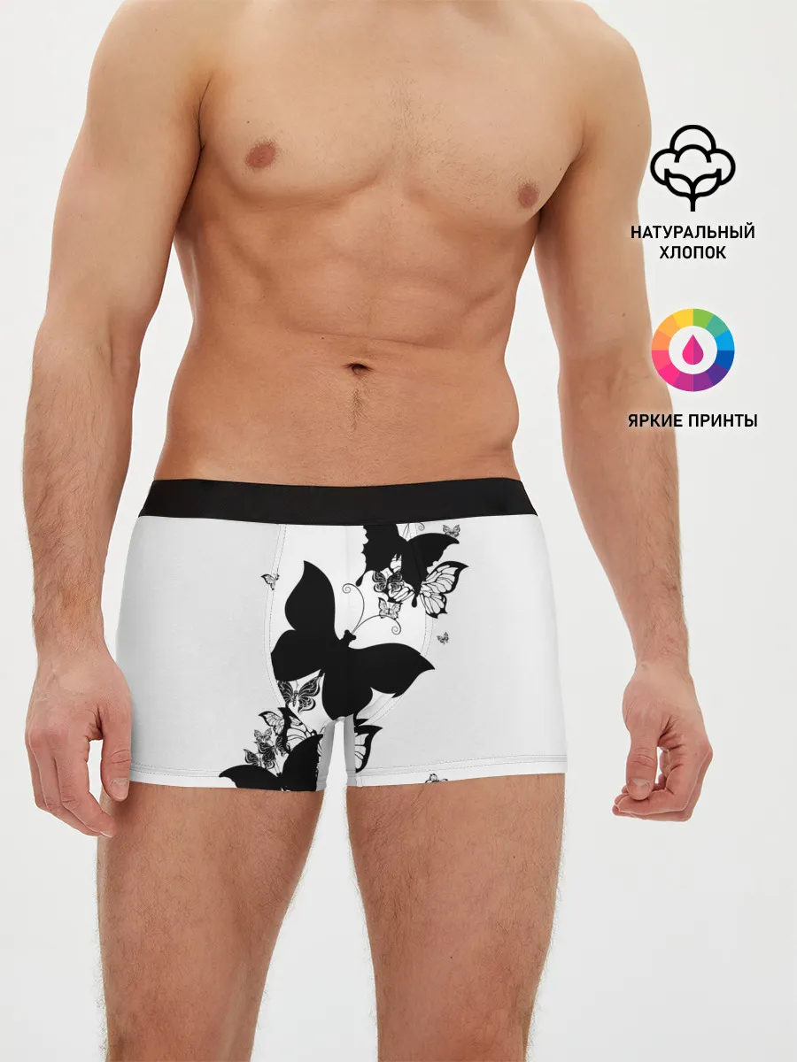 Мужские трусы боксеры / Черные бабочки на белом