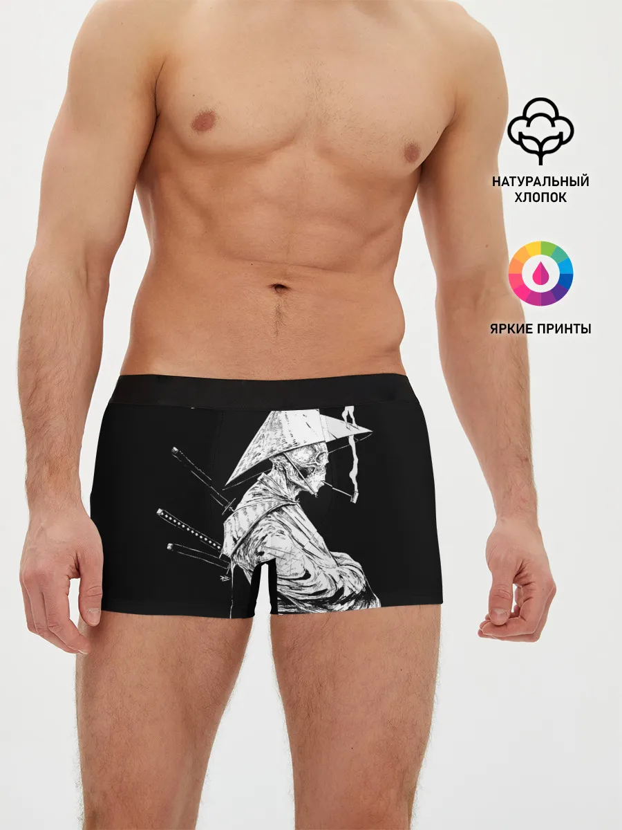 Мужские трусы боксеры / Самурай скелет с трубкой