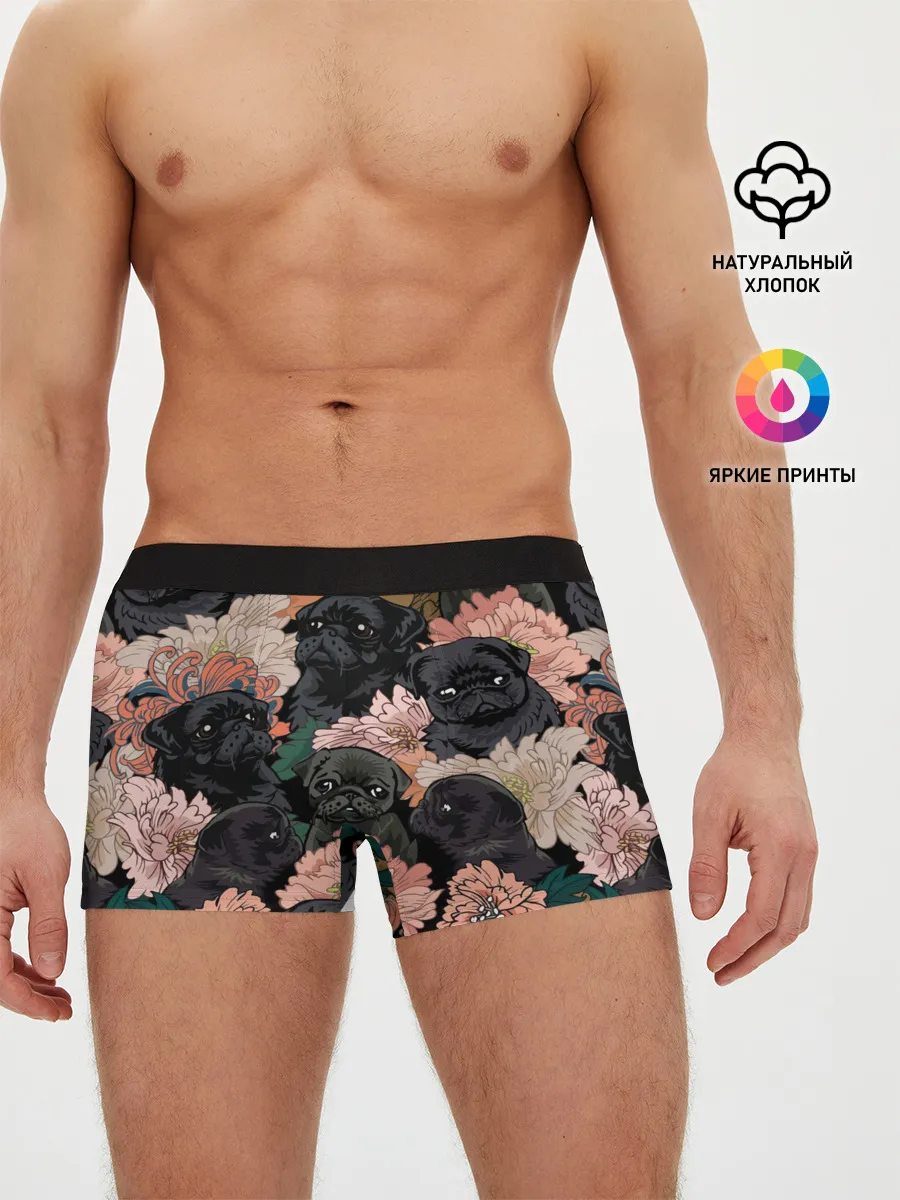 Мужские трусы боксеры / Мопсы и Цветы