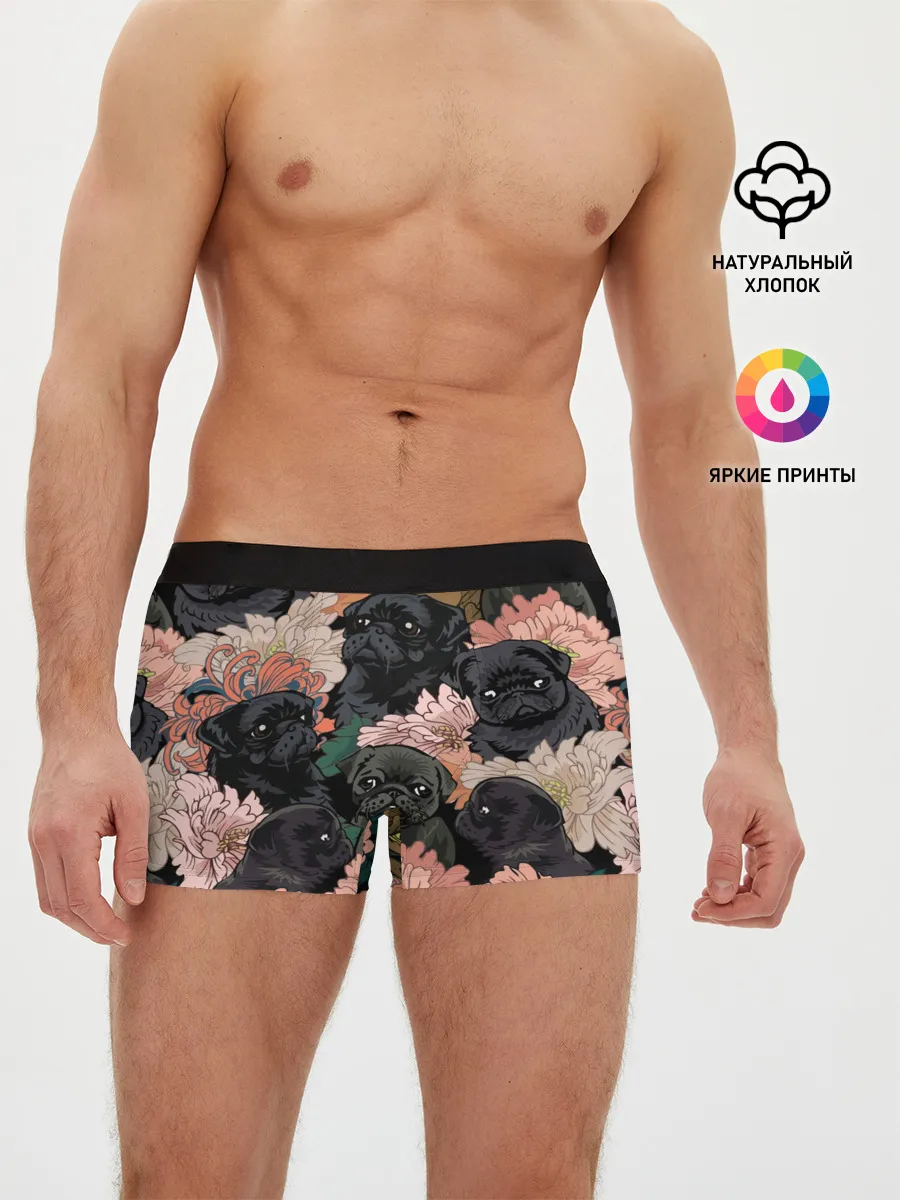 Мужские трусы боксеры / Мопсы и Цветы