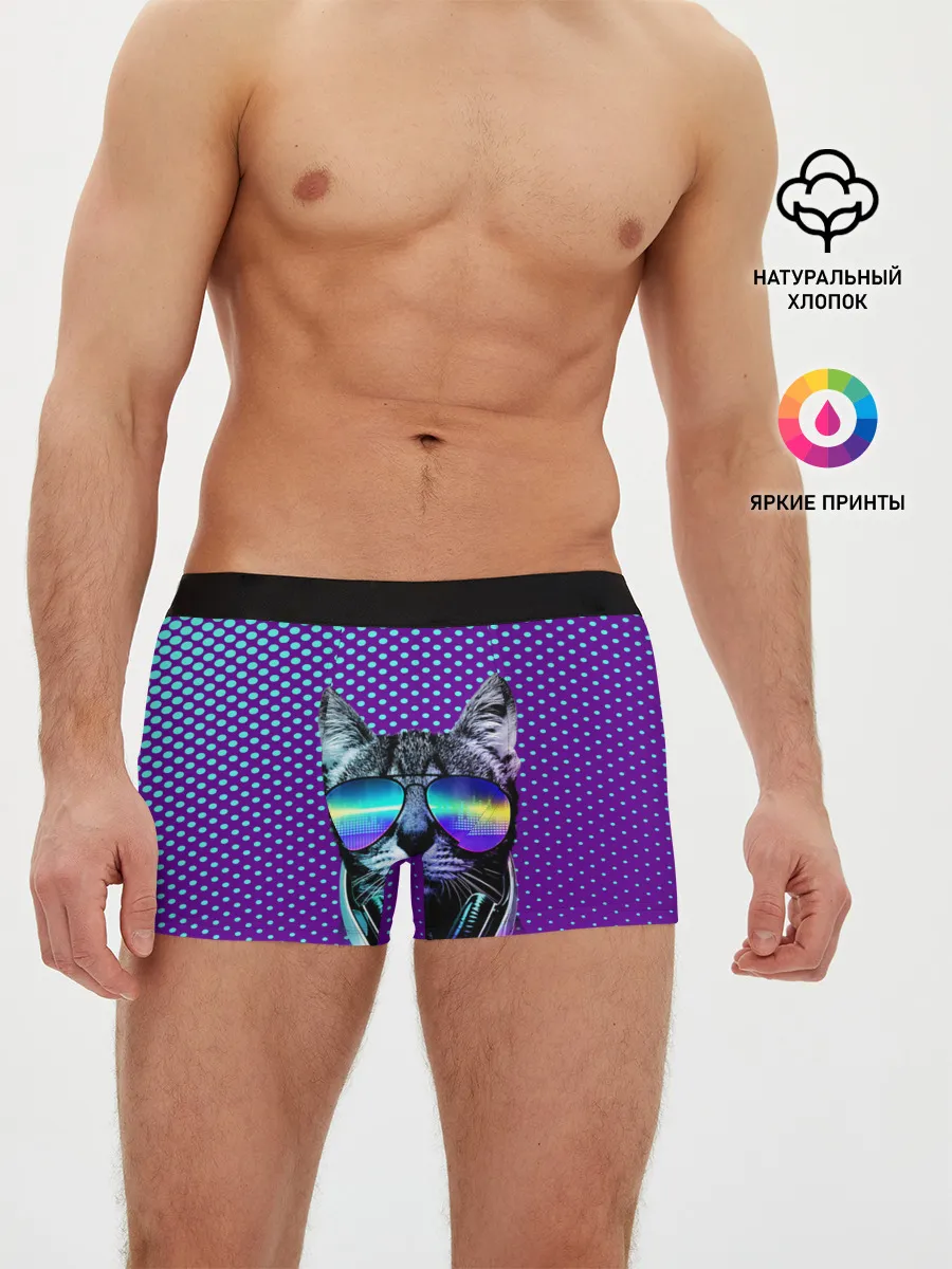 Мужские трусы боксеры / Кот очки наушники модный