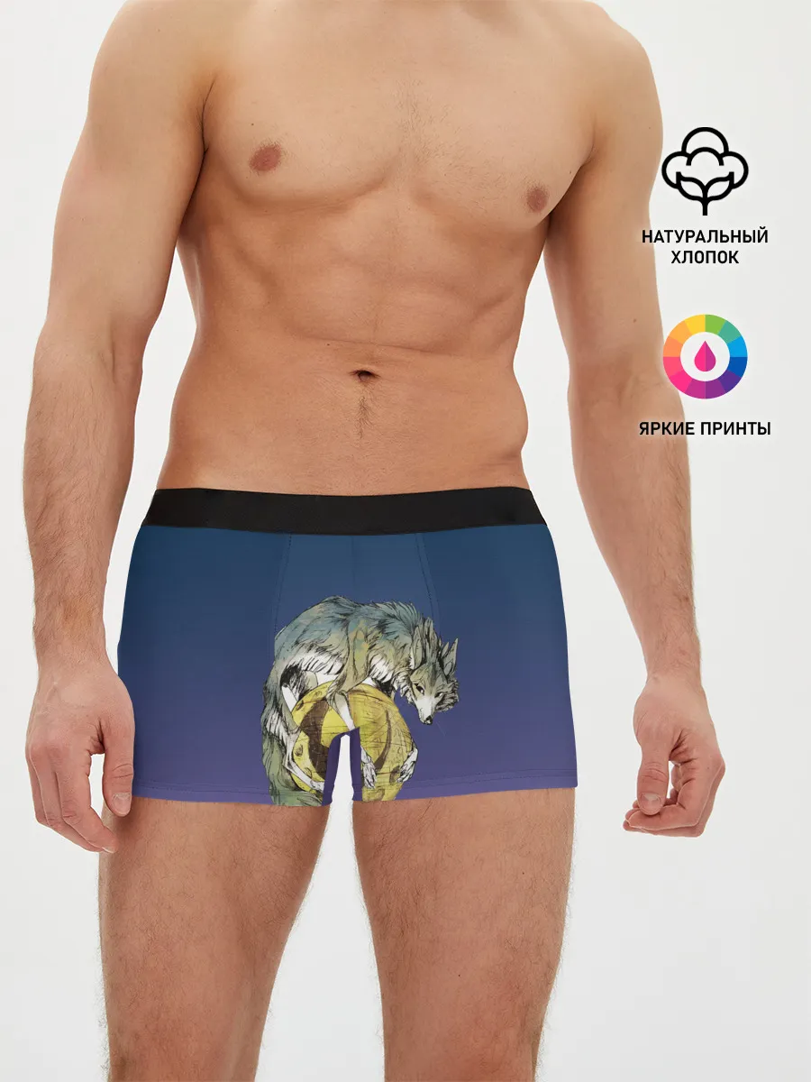 Мужские трусы боксеры / волченок на луне рисунок