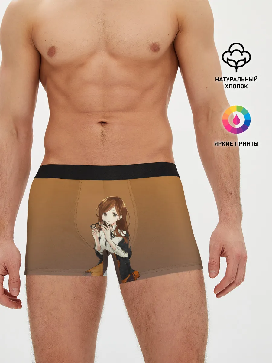 Мужские трусы боксеры / анимешная девочка очки офис
