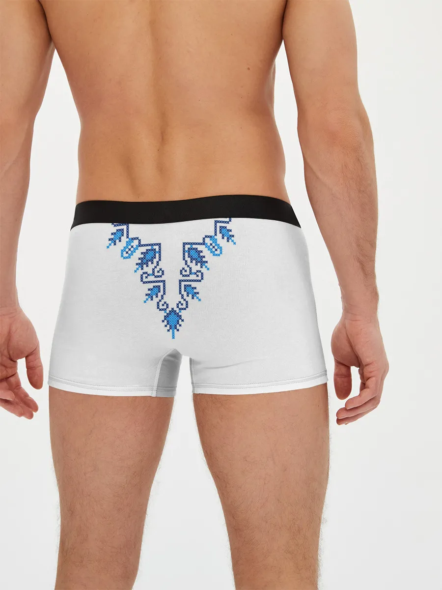 Мужские трусы боксеры / Славянский узор сине-голубой