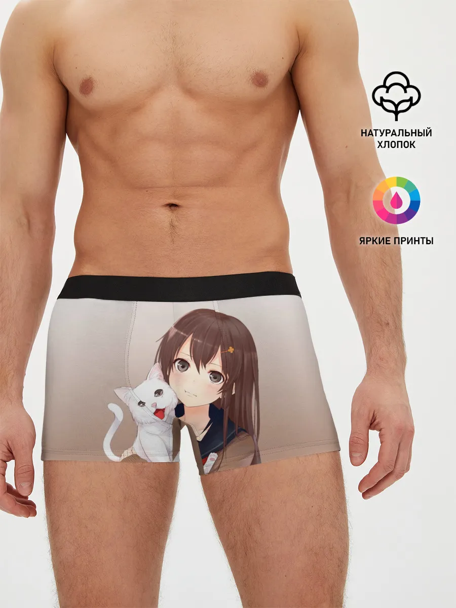 Мужские трусы боксеры / Девочка и белый кот аниме