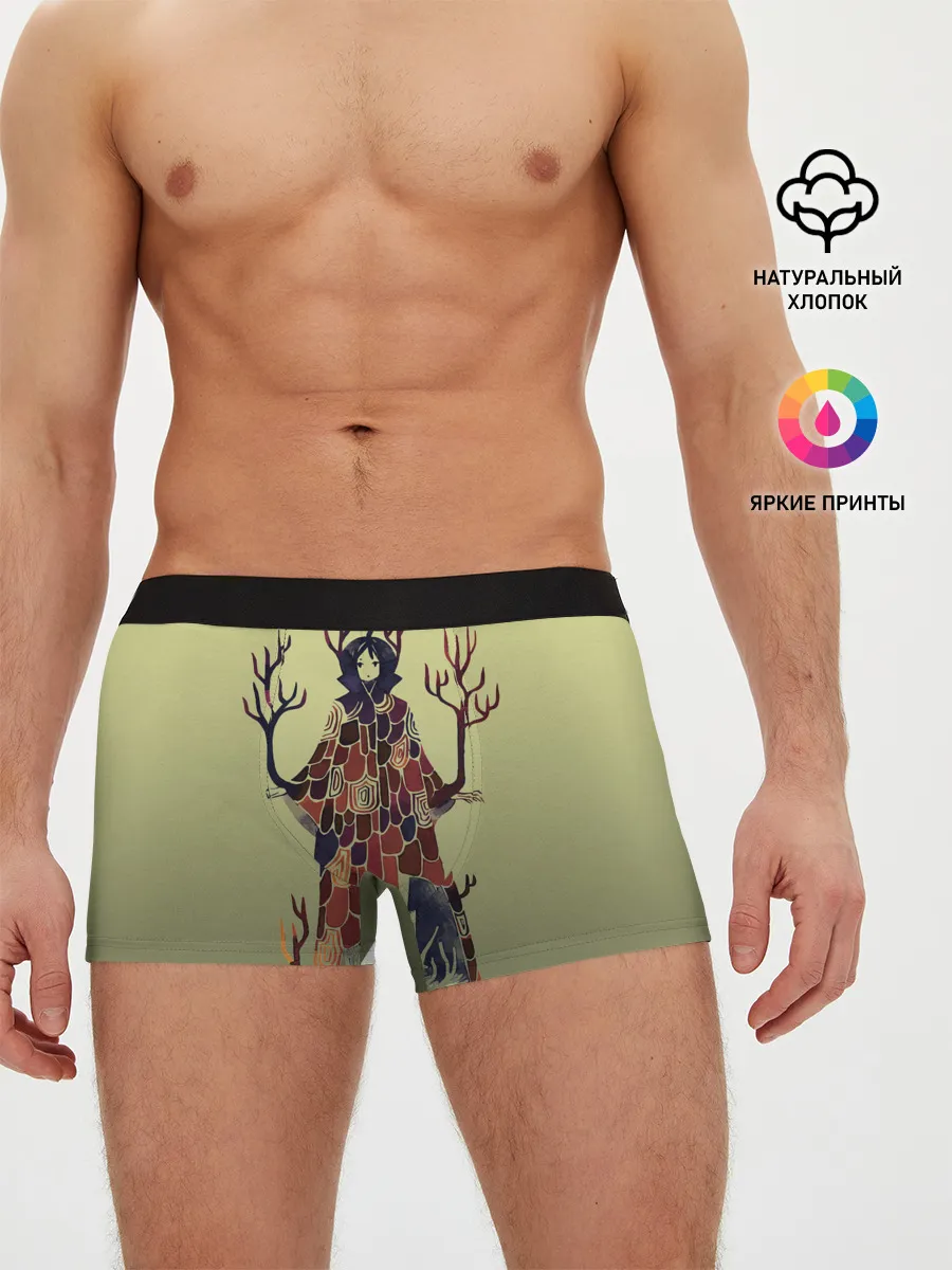 Мужские трусы боксеры / лесной волшебник акварель