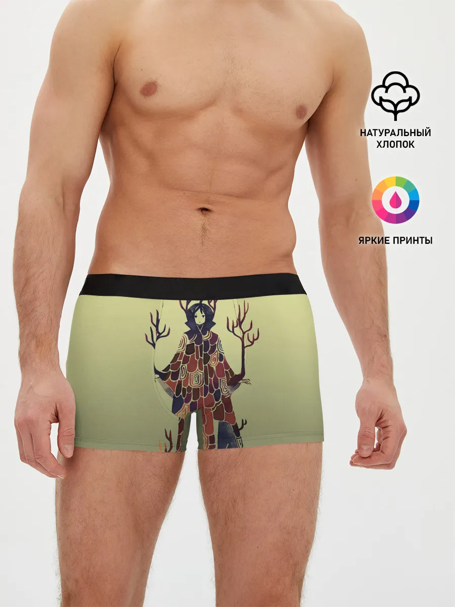 Мужские трусы боксеры / лесной волшебник акварель
