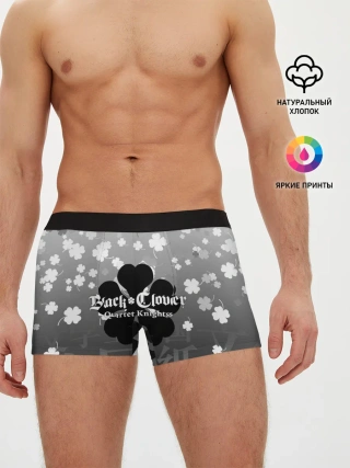 Мужские трусы боксеры / Черный логотип Клевера на сером градиенте