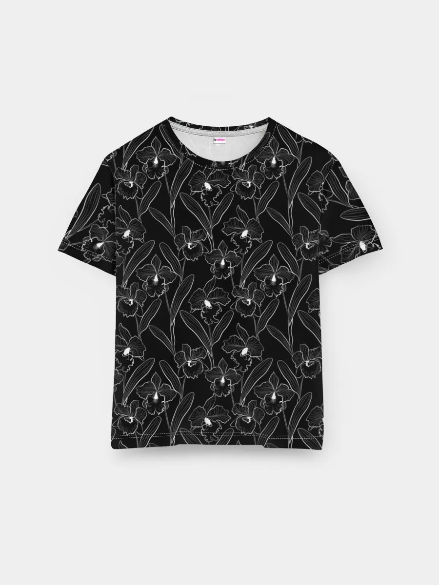 Мужская базовая футболка / Цветы орхидеи на черном