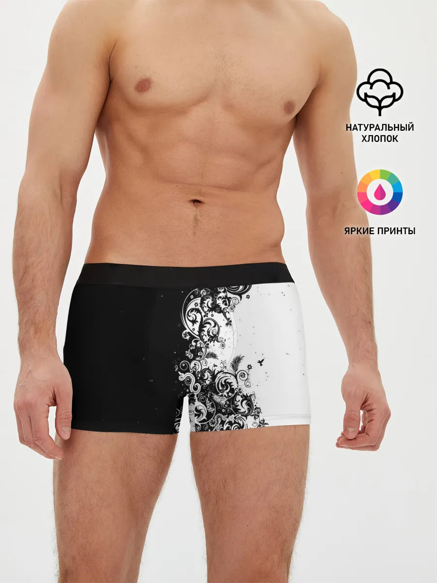 Мужские трусы боксеры / Черно-белый узор.