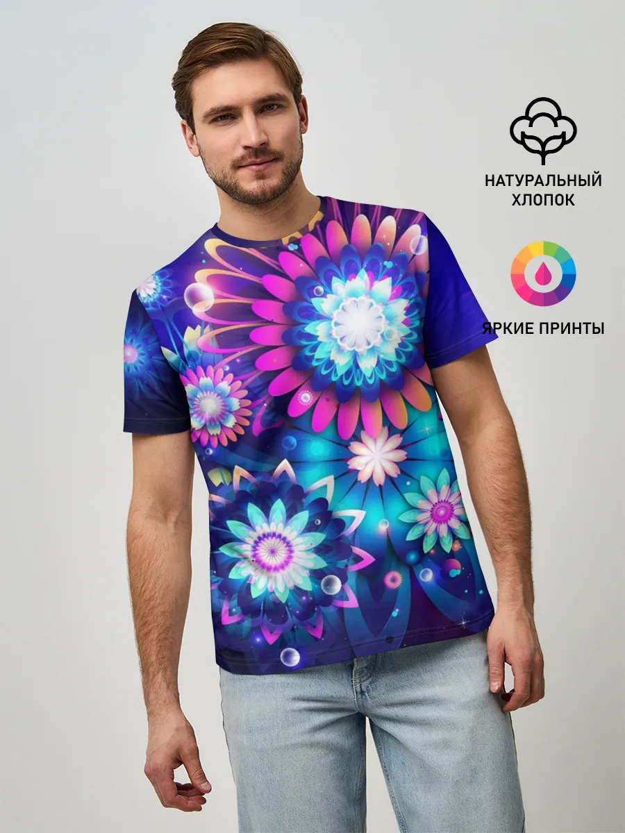 Мужская базовая футболка / Неоновые Цветы