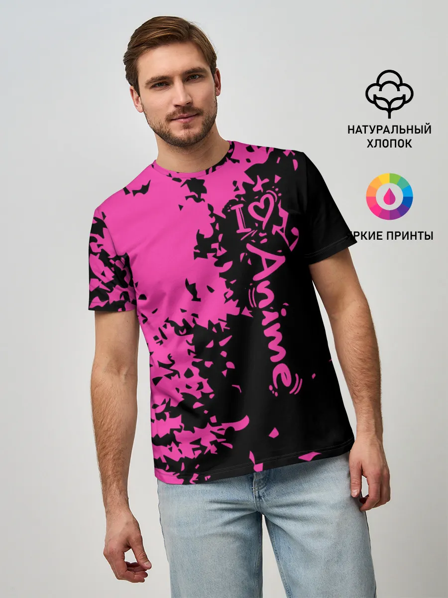 Мужская базовая футболка / Love anime розовые кляксы на черном