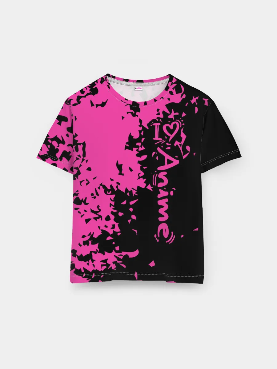 Мужская базовая футболка / Love anime розовые кляксы на черном