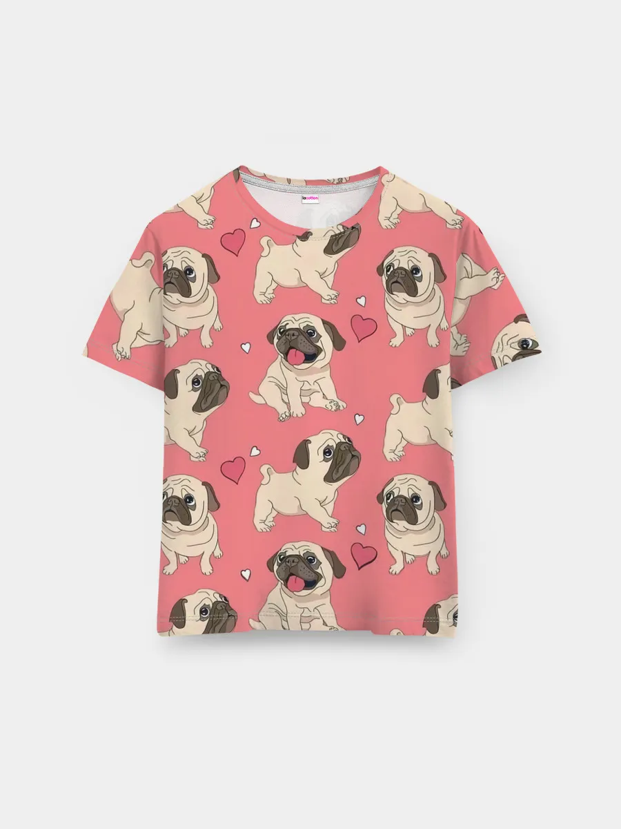Мужская базовая футболка / Мопсики и Сердечки