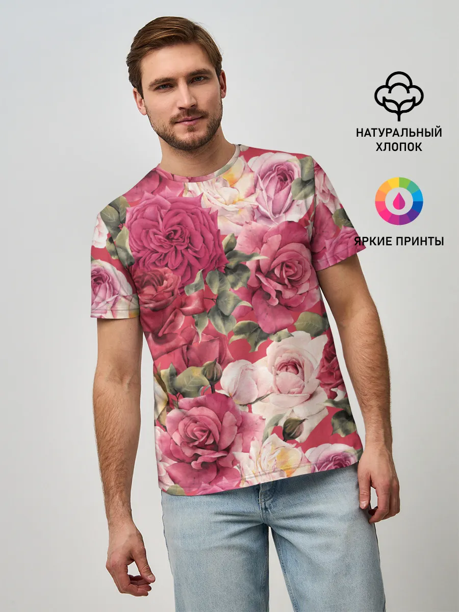 Мужская базовая футболка / Акварель, розы