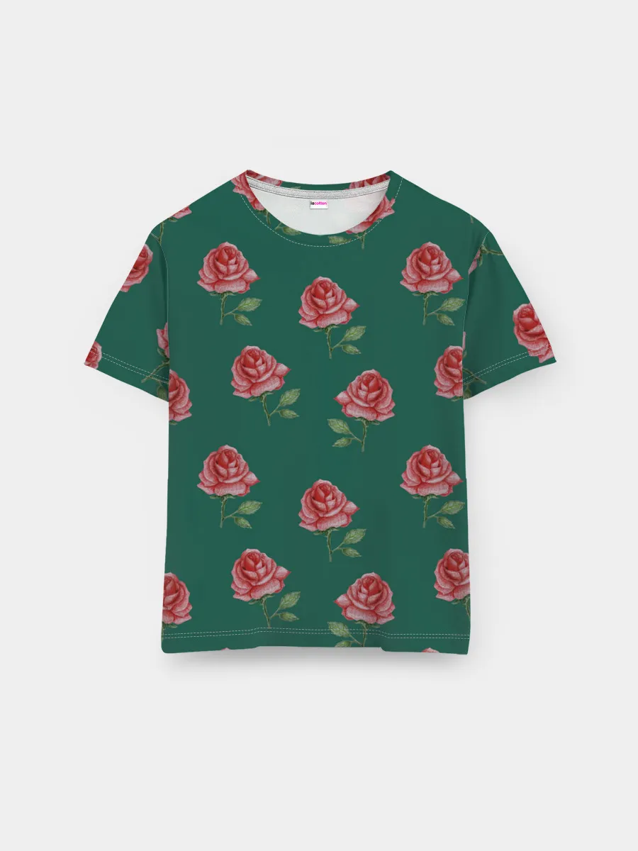 Мужская базовая футболка / Розы на зеленом фоне